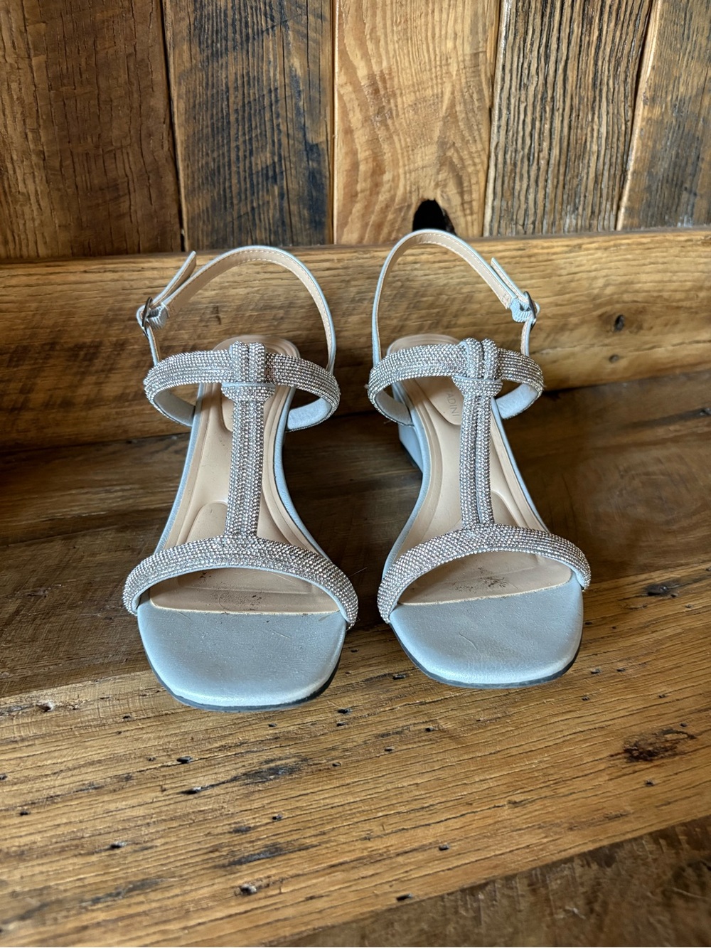 Adrianna Papell Silver Beaded T-Strap Sandals